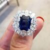 925 Sterling Silver Blue Sapphire, Lab Created Moissanite Women Jewelry Wedding Ring Gift Gold Plated